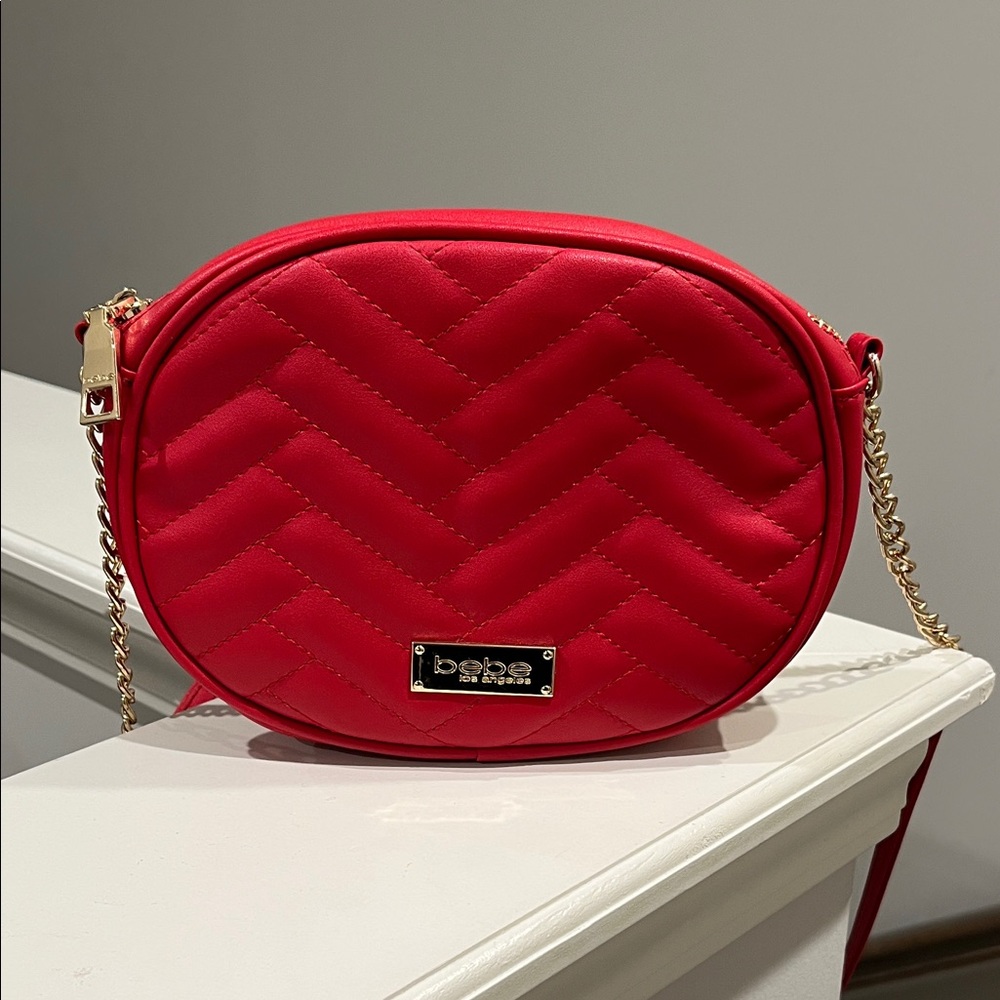 Bebe Red Quilted Crossbody Camera Bag